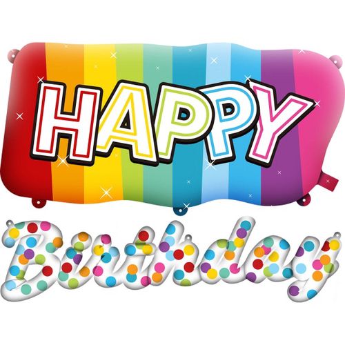 BALÓNEK fóliový Rainbow Happy Bday set 90x37cm/88x25cm