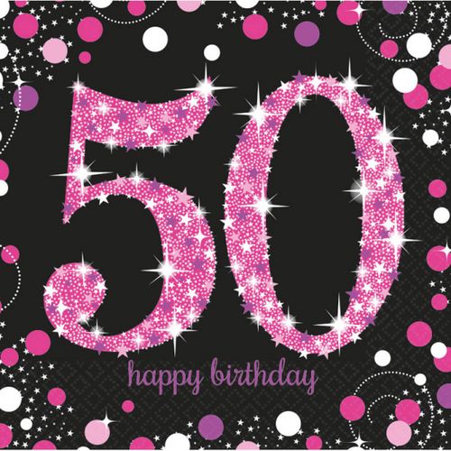 UBROUSKY papírové  Sparkling pink narozeniny  "50" 33x33cm 16ks