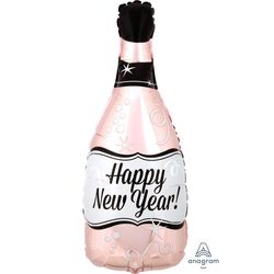 BALÓNEK fóliový Šampaňské Happy New Year Rose Gold 25x66 cm