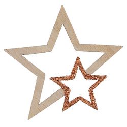 KONFETY hvězdy dřevěné s glitry Rose Gold 3,5x4cm 12ks