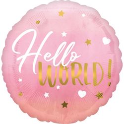 BALÓNEK fóliový růžový Hello world 40 cm