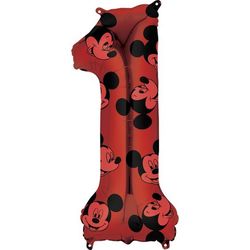 BALÓNEK fóliový číslo 1 červená Mickey Mouse 66 cm