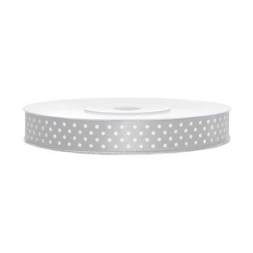 Stuha saténová s puntíky stříbrná 1,2cm/25m