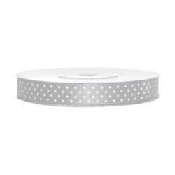 Stuha saténová s puntíky stříbrná 1,2cm/25m