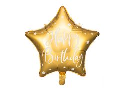 BALÓNEK fóliový Hvězda zlatá Happy Birthday 40cm
