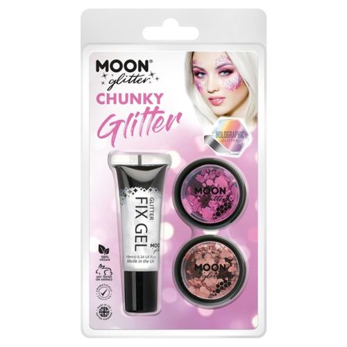 SET TŘPYTEK Chunky Glitter holografické růžové a Rose Gold + fixační gel