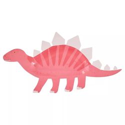 Girl Dino party - Talířky papírové růžové  16 x 30 cm8 ks