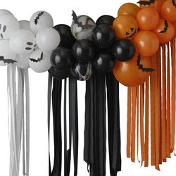 Set balónků pro balónkovou girlandu Halloween Duchové/dýně 50 ks s netopýry a stuhami