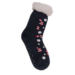 Ponožky dámské s beránkem Christmas tmavě modré s lízátky jedna velikost