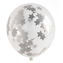 Balónky s konfetami Stars 30 cm a střapcem stříbrné 3 ks