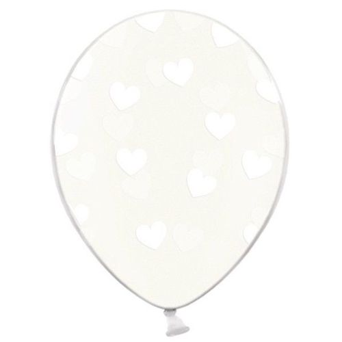 BALÓNKY latexové transparentní s bílými srdíčky 30cm 6ks