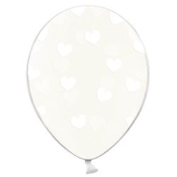 BALÓNKY latexové transparentní s bílými srdíčky 30cm 6ks