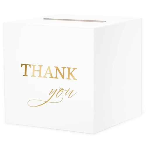 Svatební box na přání "Thank you" bílozlatý 24 x 24 x 24 cm