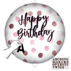 Balónek fóliový Happy Birthday Puntíky růžové se samolepkami 46 cm