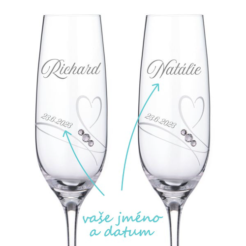 Svatební skleničky na sekt Diamante Romance, 2 ks