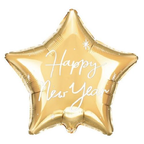 Balónek fóliový Hvězda zlatá Happy New Year 40 cm