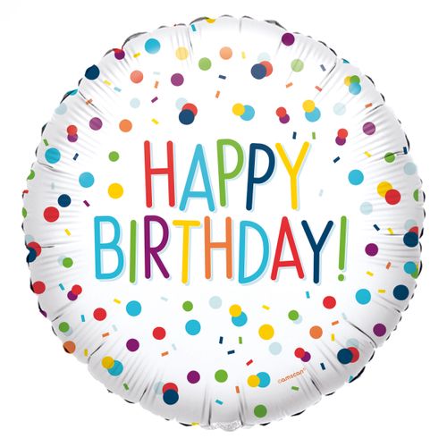 Balónek fóliový Happy Birthday konfety 43 cm