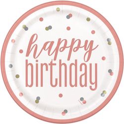 TALÍŘE papírové Happy Birthday růžové puntíky 22cm 8ks
