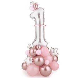 Set balónků 1. narozeniny v růžové barvě