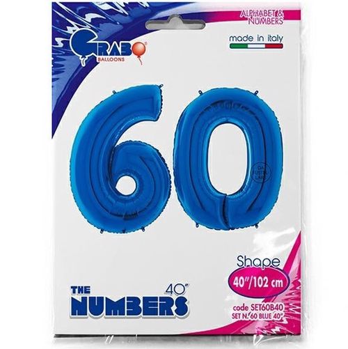 Balónek fóliový číslo modré 60 let - 1 ks