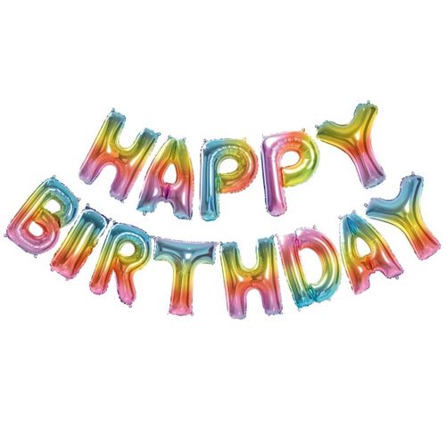 Balónkový nápis Happy Birthday duhový 35 cm
