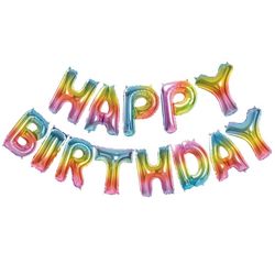 Balónkový nápis Happy Birthday duhový 35 cm