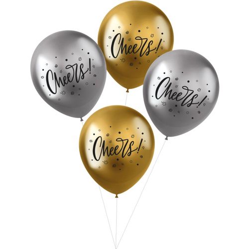 BALÓNKY latexové chromové Cheers zlaté/stříbrné 33cm 4ks