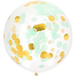 BALÓNEK latexový s konfetami Gold & Mint 61 cm