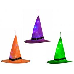 Čarodějnický klobouk  svíticí k zavěšení 38 x 35 cm mix barev 1 ks