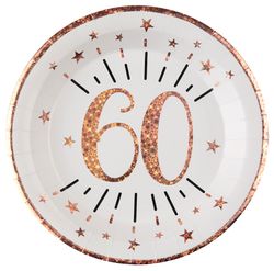 TALÍŘE papírové 60. narozeniny Rose Gold 22,5cm 10ks