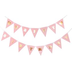 GIRLANDA vlaječková Happy Birthday růžová se zlatem 300cm