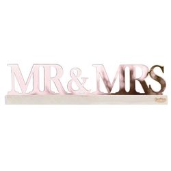 DEKORAČNÍ nápis akrylový Mr&Mrs na dřevěném podstavci 30x7,5cm