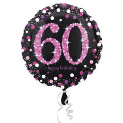 Balónek fóliový  Sparkling pink narozeniny 60 černorůžový 43 cm