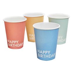 Kelímky papírové "Happy birthday" mix barev 8ks