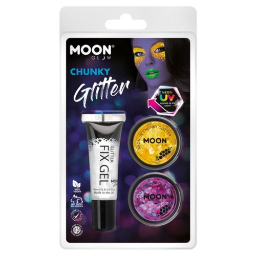 Třpytky Moon Glow neonové oranžové/růžově nafialovělé, gel fixační