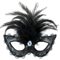 Škraboška černá s peřím a diamantem