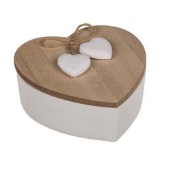 Dózička ve tvaru srdce dřevo/bílá 12,5 cm