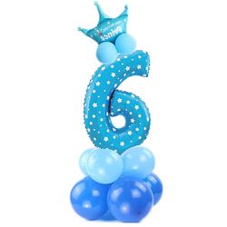 Balónkový set Číslice 6 s korunkou na podstavci modrá