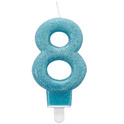 SVÍČKA číslice 8 glitrová modrá 7,6cm