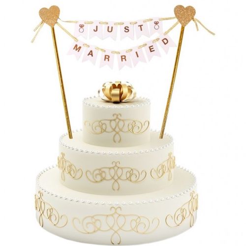 Zápich na dort svatební zlatý Just Married 25 cm