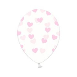 Balónek s potiskem transparent srdce růžové 1ks