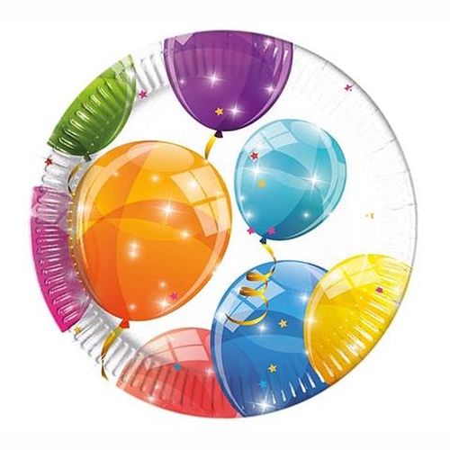 TALÍŘKY papírové "Sparkling Balloons" 20cm 8ks