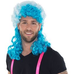 Paruka neonově modrá afro s dlouhými kadeřemi