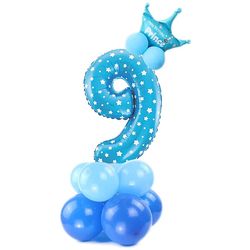 Balónkový set Číslice 9 s korunkou na podstavci modrá