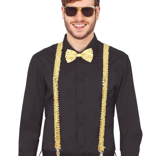 SET doplňků Kšandy, brýle a motýlek zlaté