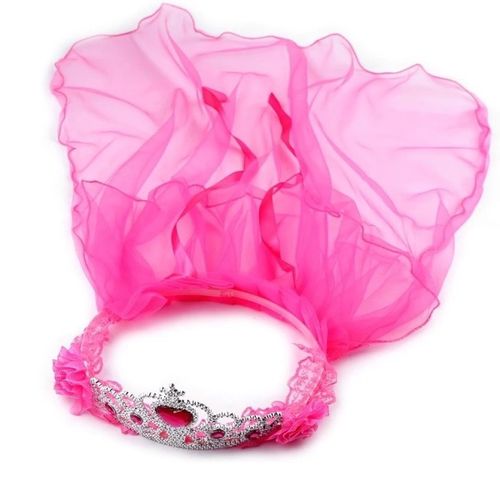 Věneček s korunkou a závojem magenta