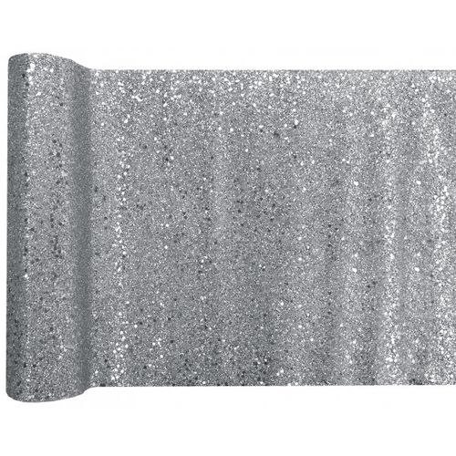 ŠERPA stolová s glitry stříbrná 28cm 1ks