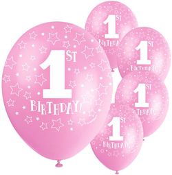 BALÓNKY latexové 1. narozeniny perleťově růžové 30cm 5ks