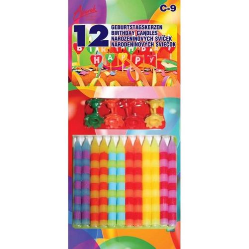 Svíčky dortové multicolor pruhy 12 ks