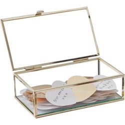 SKLENĚNÝ box se zlatým rámečkem a srdíčky 19x10cm